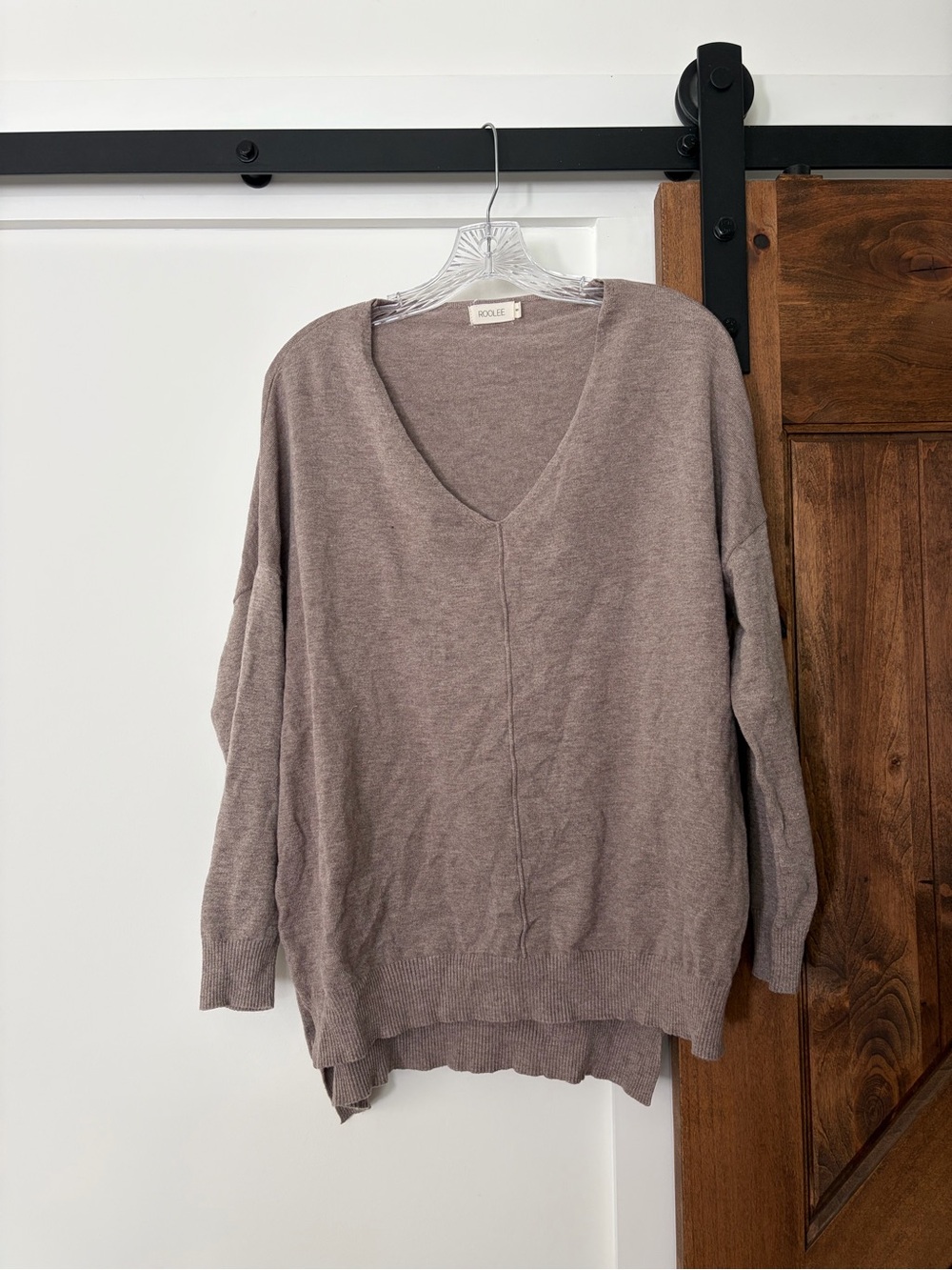 roolee v-neck taupe sweater